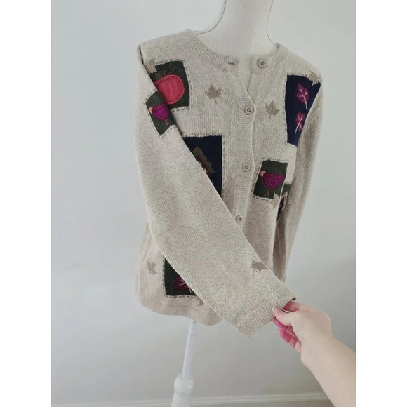 Croft & Barrow Fall Leaves Angora Wool Grandma Core Patchwork Cardigan Sweater S - Picture 7 of 12